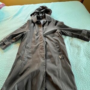London Fog Women's Black Trench Coat Size Large Lined Detachable Hood Classic